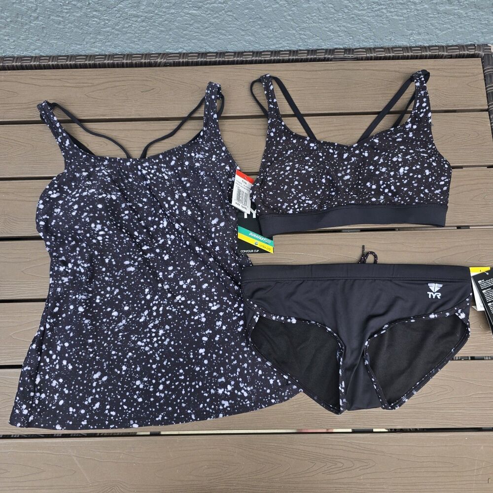 TYR Women's Black Polka Dot Active Tank (S) W/top (4) & Hipkini (XS) New Sample